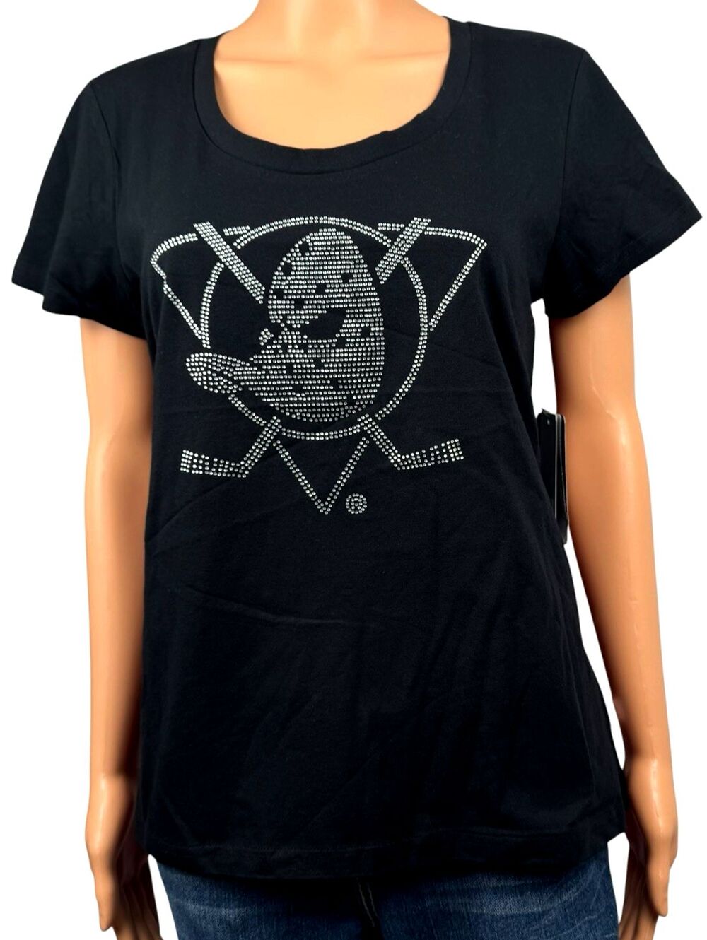 Anaheim Ducks Womens Medium Bling Black T-Shirt Touch Alyssa Milano NHL New